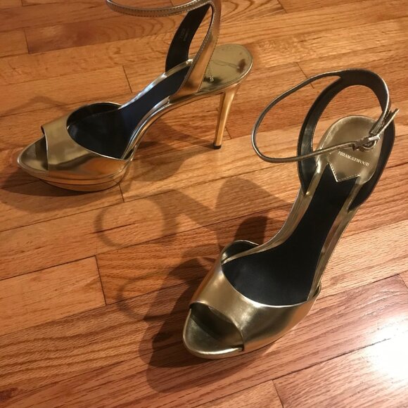 B. Brian Atwood Shoes - B. Brian Atwood Gold Femme Fatale Strappy Platform Heels